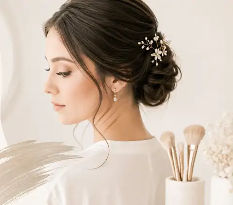 Novia con maquillaje y peinado realizado por Daniela Toloza